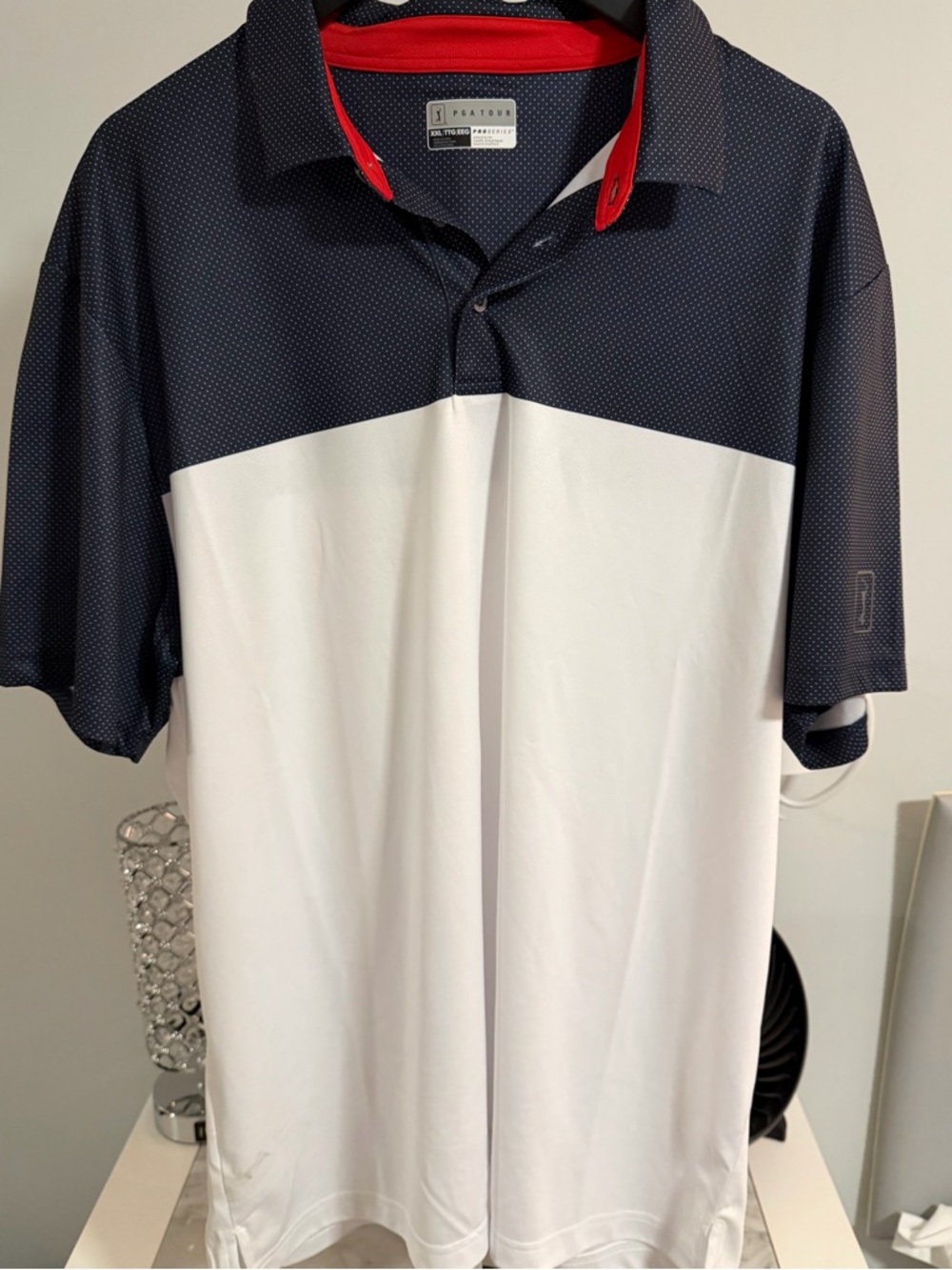 PGA Tour Men's Colorblock Polo - Navy, White & Red